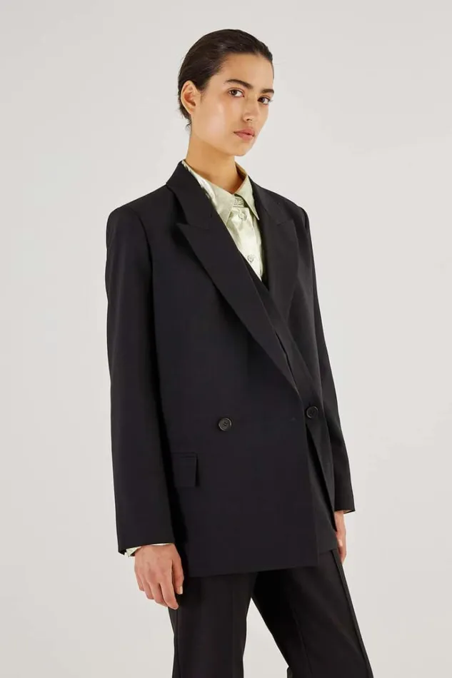 Oroton Jackets and Outerwear Women Double Breasted Blazer Black