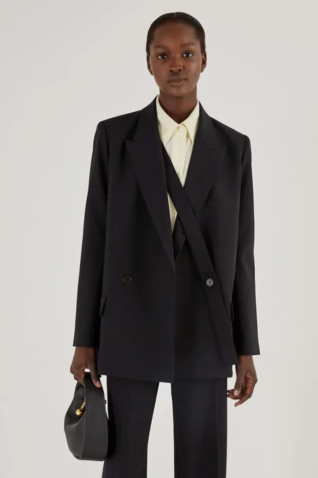 Oroton Jackets and Outerwear Women Double Breasted Blazer Black