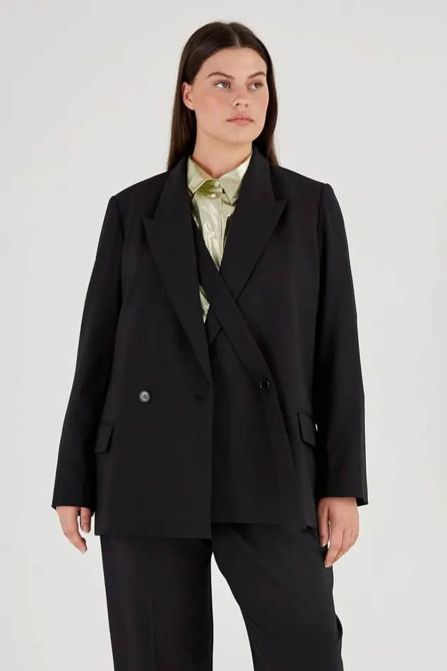 Oroton Jackets and Outerwear Women Double Breasted Blazer Black