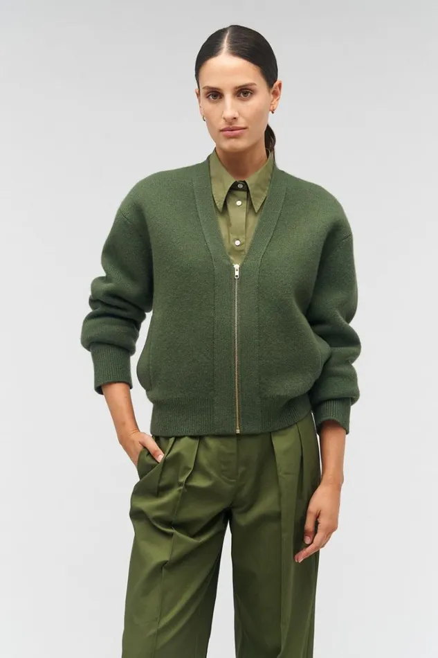 Oroton Knitwear Women Knit Bomber Green Olive