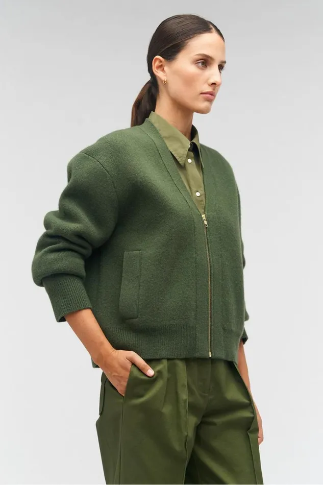 Oroton Knitwear Women Knit Bomber Green Olive