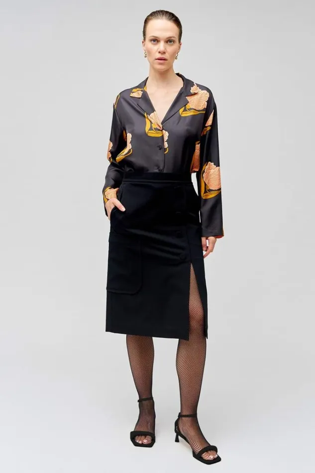 Oroton Skirts Women ALine Button Detail Skirt Black