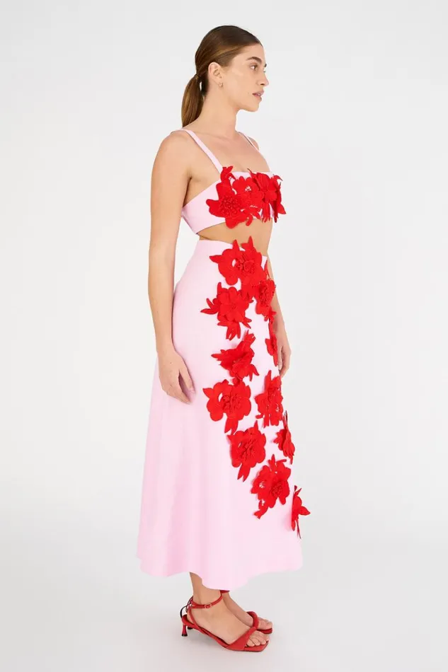 Oroton Skirts Women Contrast 3D Flower ALine Skirt Rosepoppy