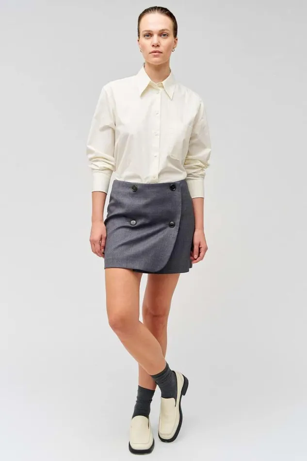 Oroton Skirts Women Double Breasted Mini Skirt Dark Ash