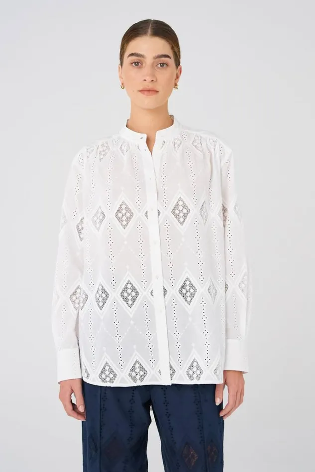 Oroton Tops Women Diamond Lace Tunic White