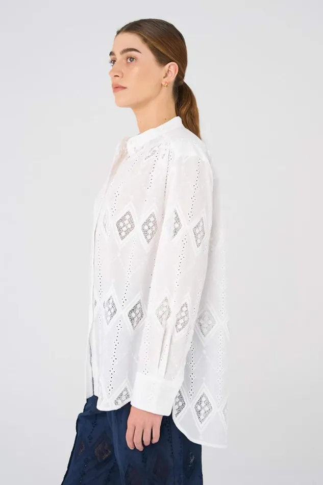 Oroton Tops Women Diamond Lace Tunic White
