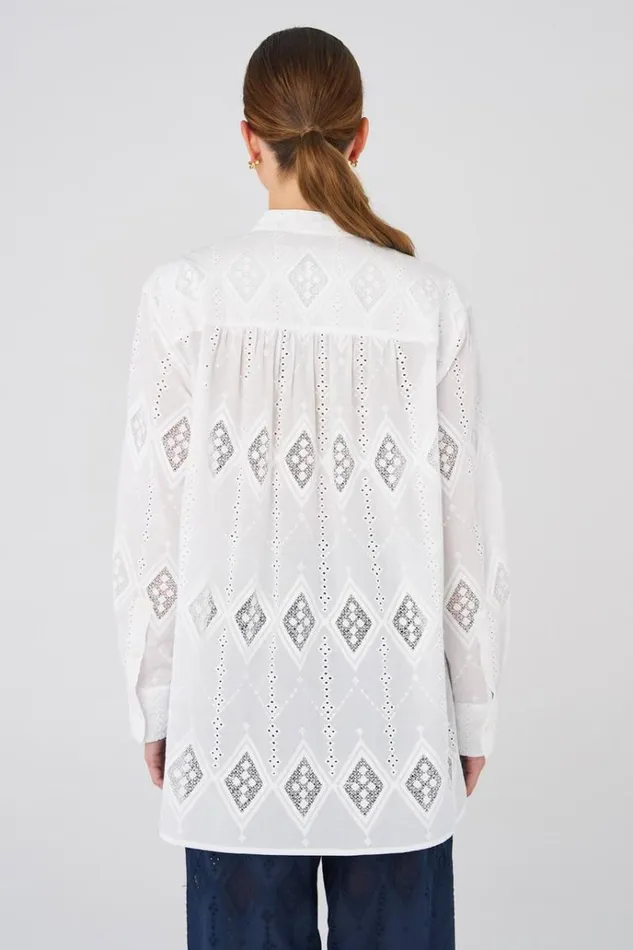 Oroton Tops Women Diamond Lace Tunic White
