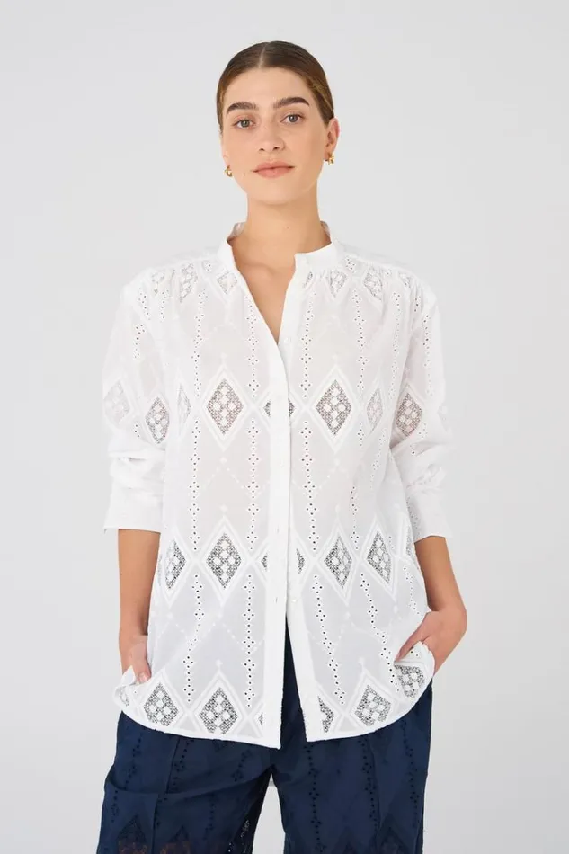 Oroton Tops Women Diamond Lace Tunic White