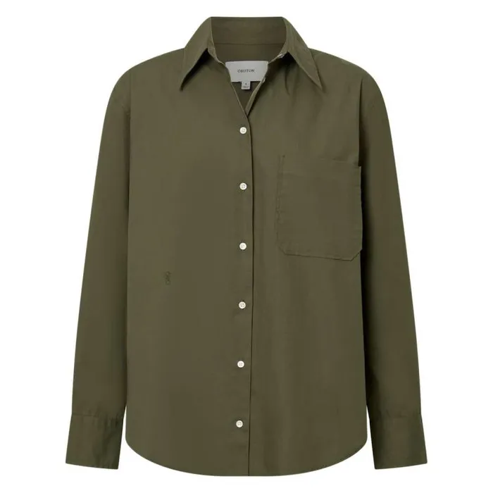 Oroton Tops Women Poplin Long Sleeve Shirt Green Olive