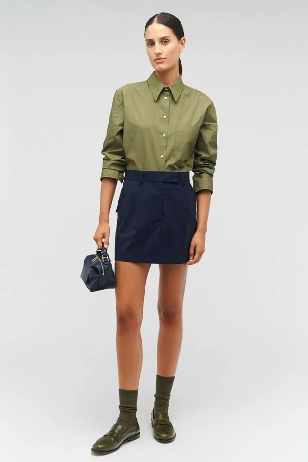 Oroton Tops Women Poplin Long Sleeve Shirt Green Olive