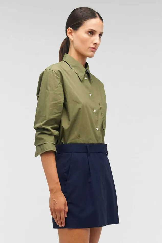 Oroton Tops Women Poplin Long Sleeve Shirt Green Olive