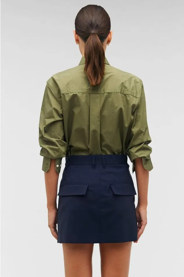 Oroton Tops Women Poplin Long Sleeve Shirt Green Olive