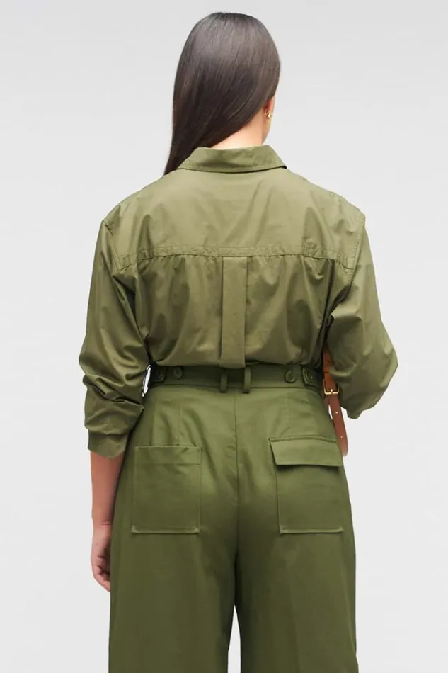Oroton Tops Women Poplin Long Sleeve Shirt Green Olive