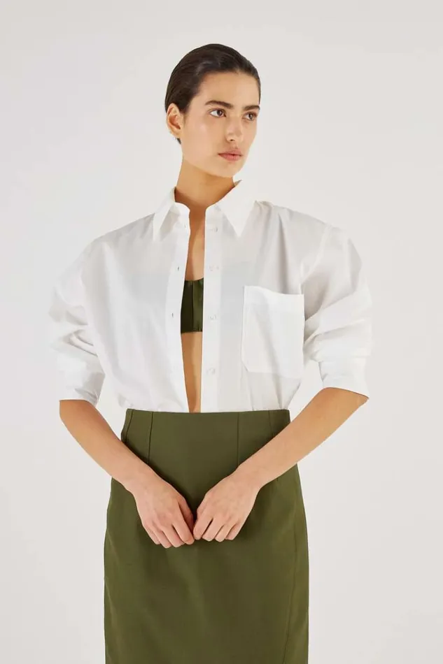 Oroton Tops Women Poplin Long Sleeve Shirt White