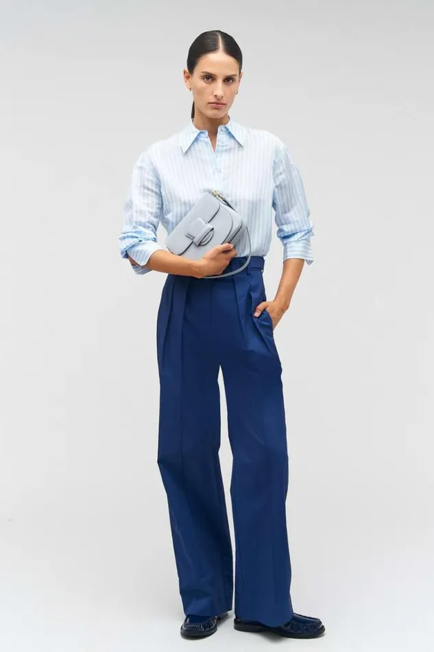 Oroton Tops Women Sheer Stripe Shirt Delft Blue
