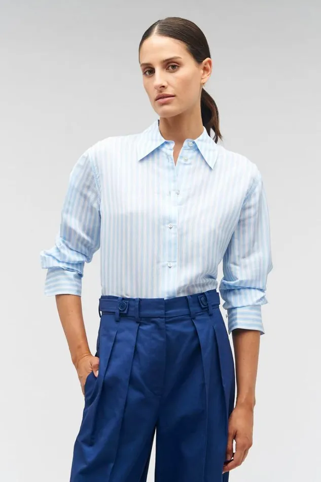Oroton Tops Women Sheer Stripe Shirt Delft Blue