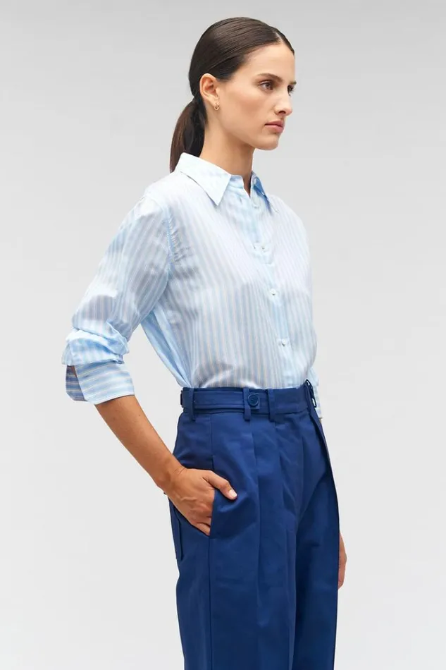 Oroton Tops Women Sheer Stripe Shirt Delft Blue