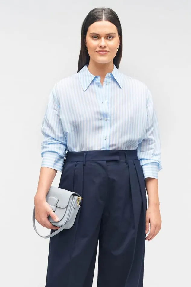 Oroton Tops Women Sheer Stripe Shirt Delft Blue