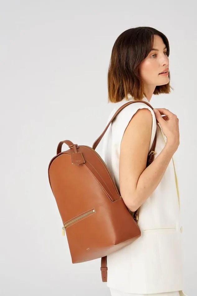 Oroton Work Women Margot Zip Backpack Whiskey
