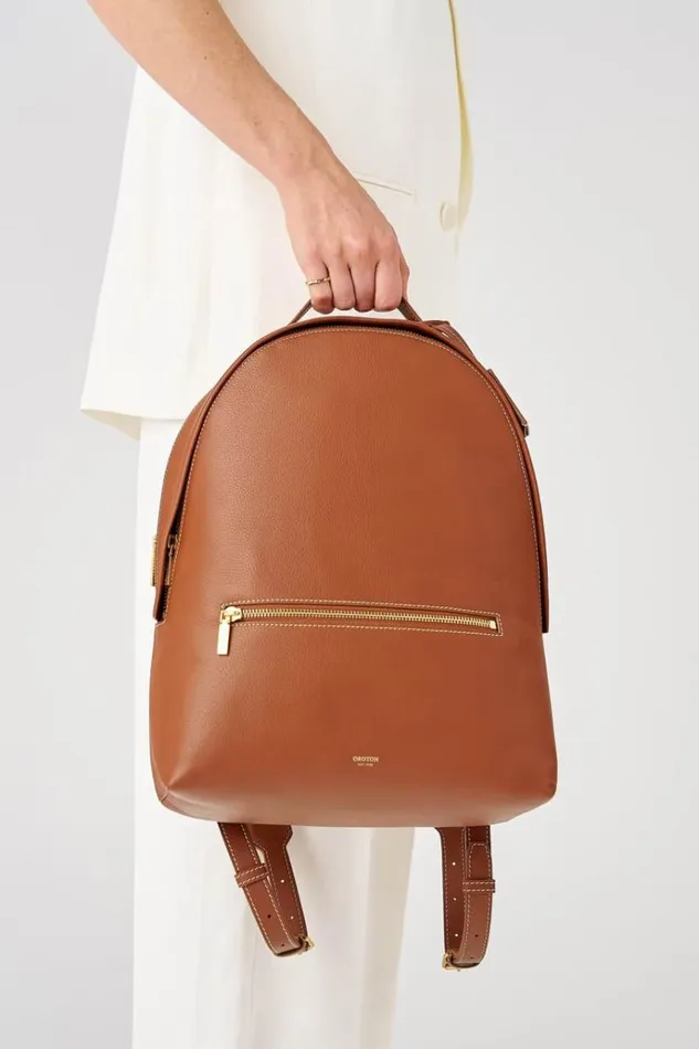 Oroton Work Women Margot Zip Backpack Whiskey
