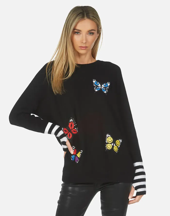 Paloma Butterfly Patches Blackcreme Women039s Lauren Moshi Sweaters and Knits