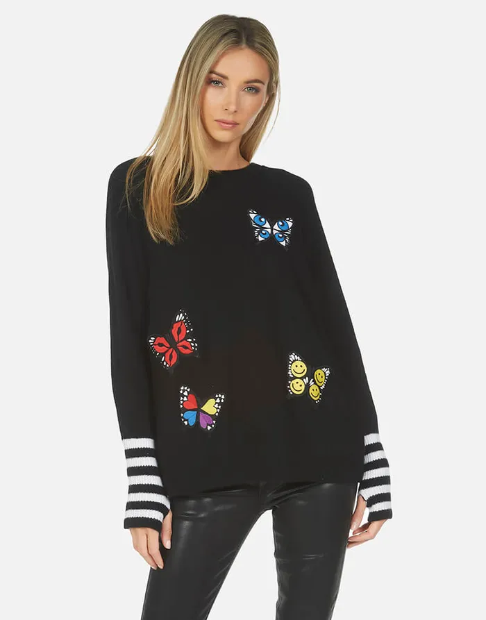 Paloma Butterfly Patches Blackcreme Women039s Lauren Moshi Sweaters and Knits
