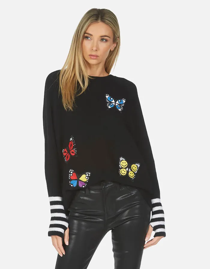 Paloma Butterfly Patches Blackcreme Women039s Lauren Moshi Sweaters and Knits