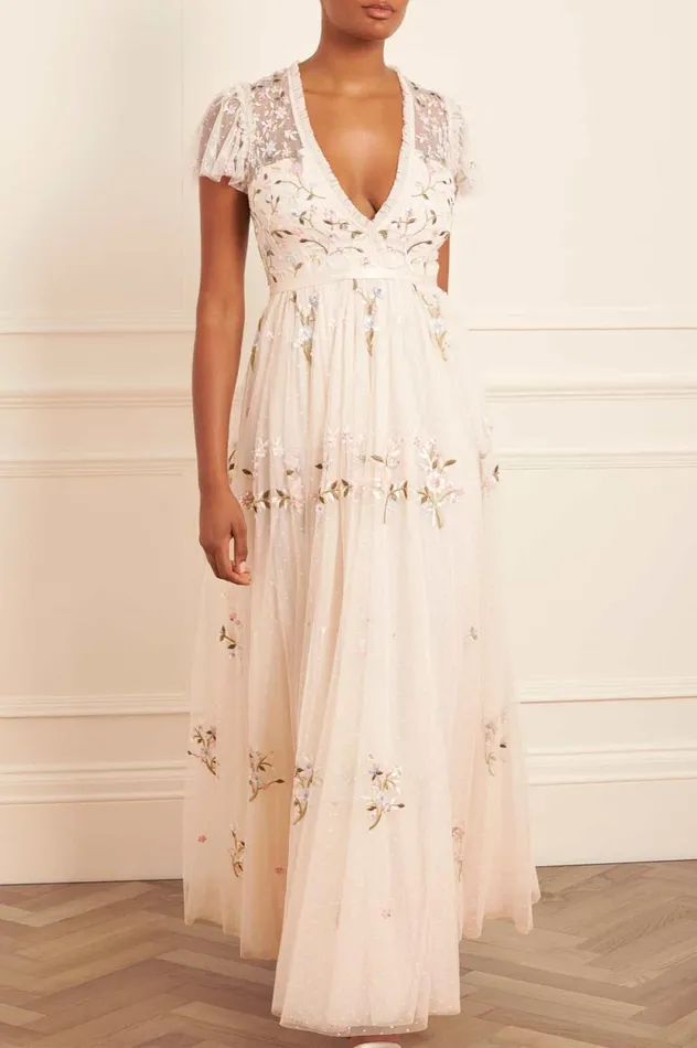 Petunia Cap Sleeve Gown Champagne Women Needle and Thread Dresses