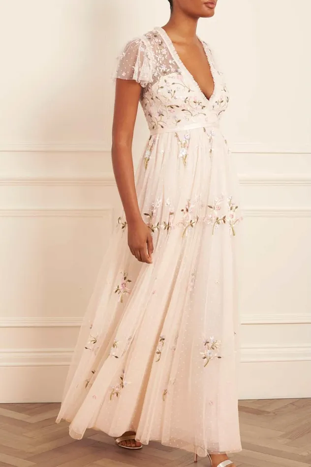 Petunia Cap Sleeve Gown Champagne Women Needle and Thread Dresses