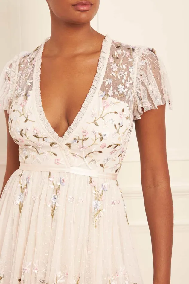 Petunia Cap Sleeve Gown Champagne Women Needle and Thread Dresses