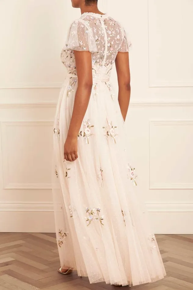 Petunia Cap Sleeve Gown Champagne Women Needle and Thread Dresses