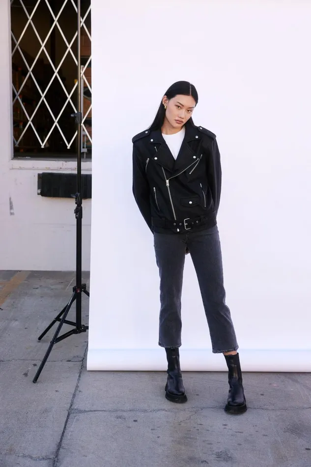 Pistola Denim Blaine Boyfriend Moto 8211 Slate Black Women Jackets and Outerwear