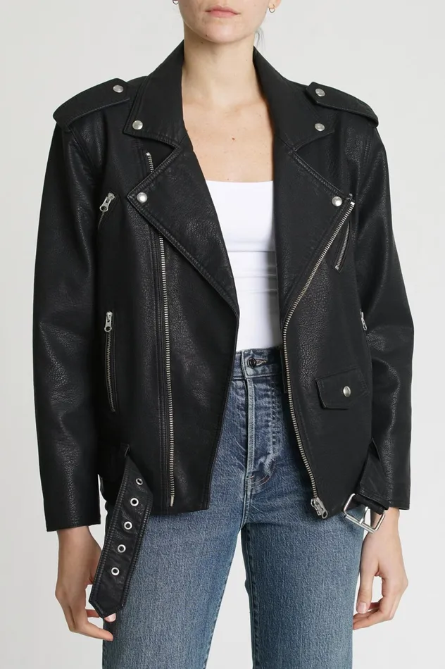 Pistola Denim Blaine Boyfriend Moto 8211 Slate Black Women Jackets and Outerwear