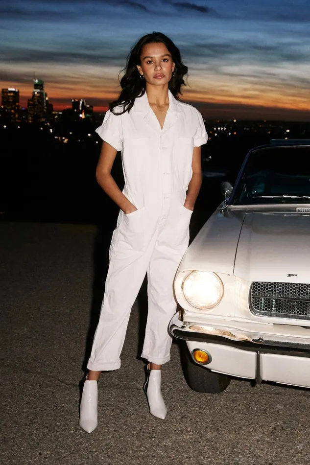 Pistola Denim Grover Short Sleeve Field Suit 8211 Antique White Women Jumpsuits and Dresses