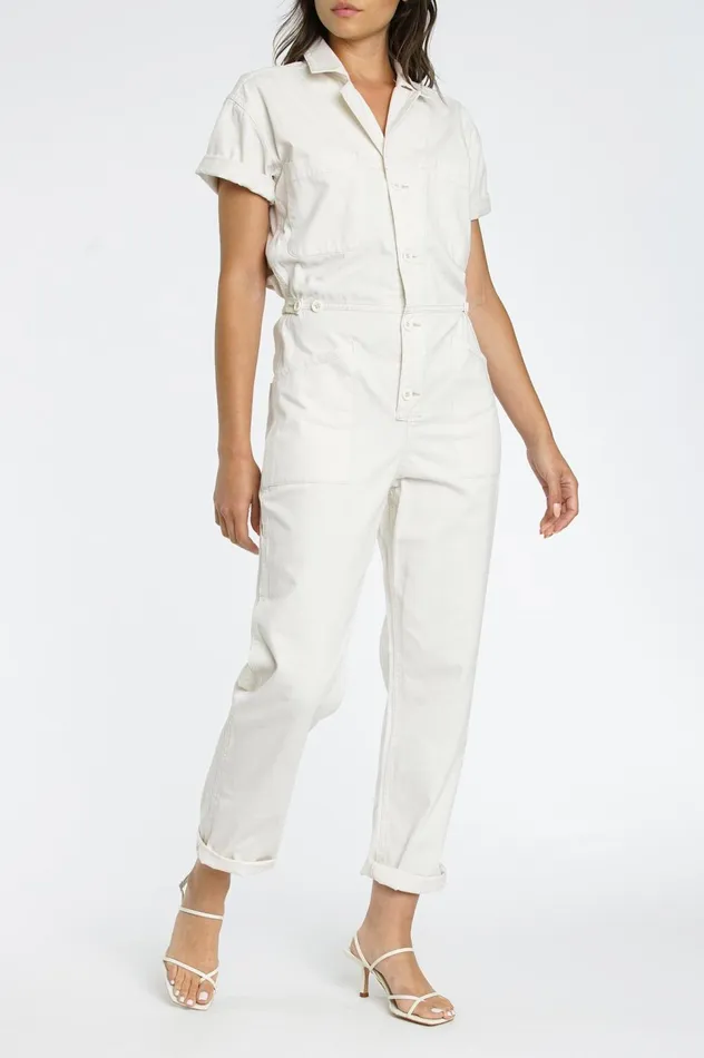 Pistola Denim Grover Short Sleeve Field Suit 8211 Antique White Women Jumpsuits and Dresses