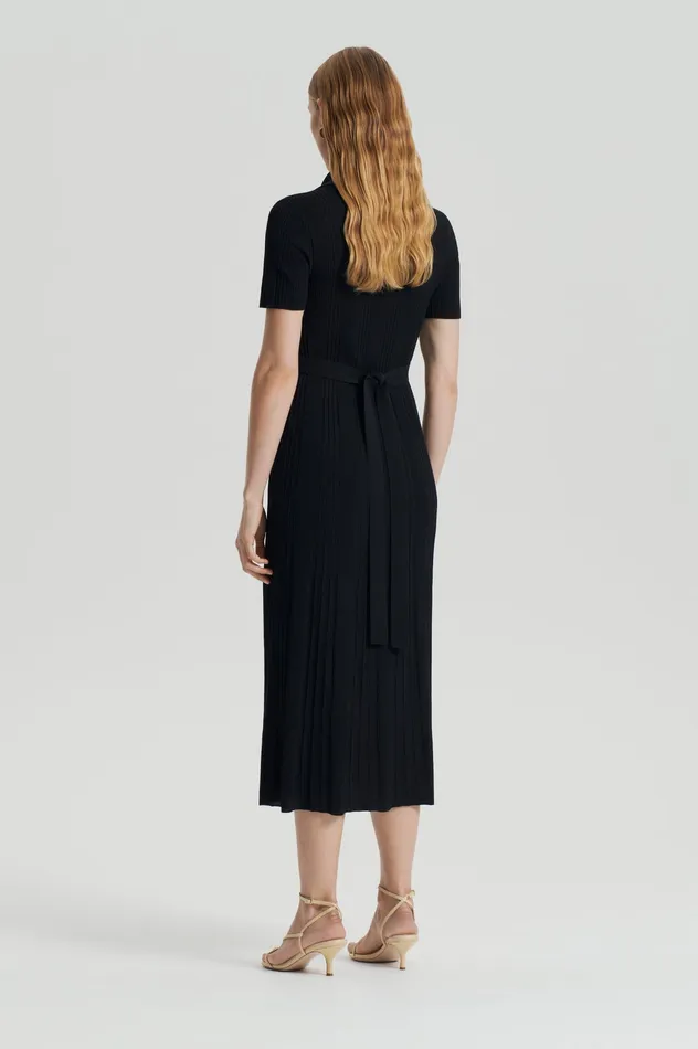 PLEATED RIB PLACKET DRESS BLACK Women Knitwear Scanlan Theodore