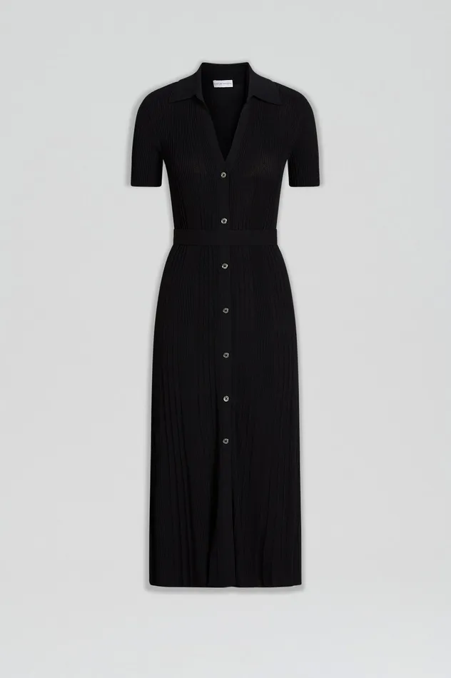 PLEATED RIB PLACKET DRESS BLACK Women Knitwear Scanlan Theodore