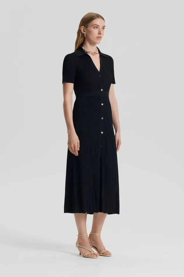 PLEATED RIB PLACKET DRESS BLACK Women Knitwear Scanlan Theodore