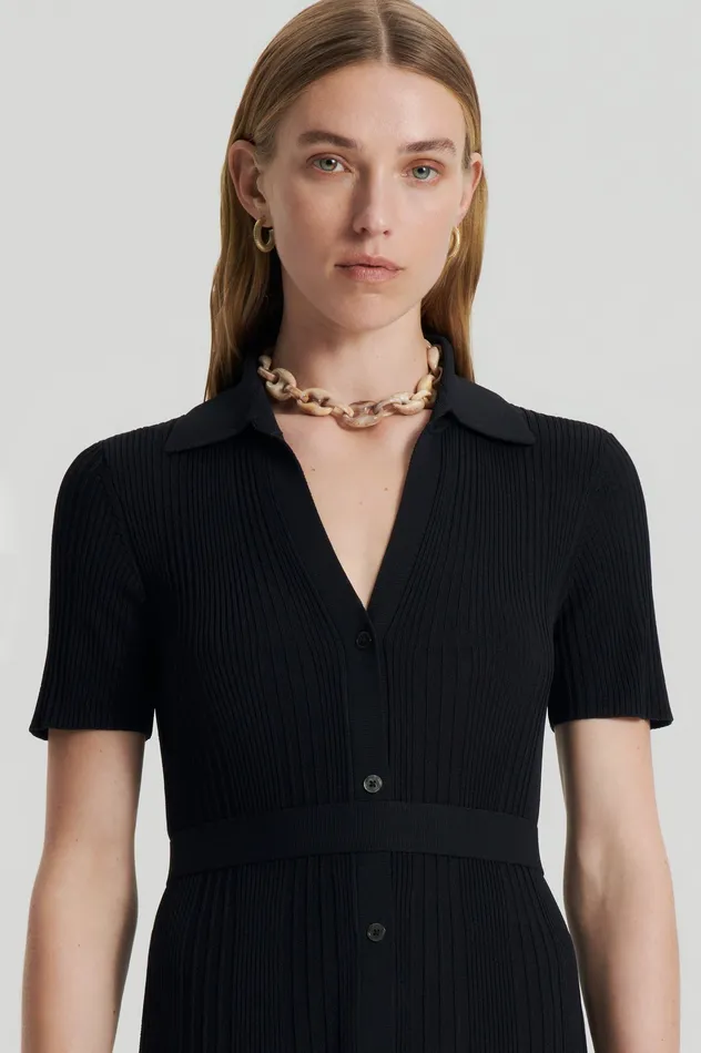 PLEATED RIB PLACKET DRESS BLACK Women Knitwear Scanlan Theodore