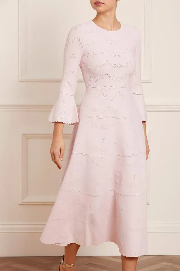 Pretty Pointelle Knit Ankle Gown Pink Women Needle and Thread Dresses
