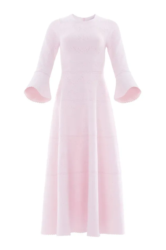 Pretty Pointelle Knit Ankle Gown Pink Women Needle and Thread Dresses
