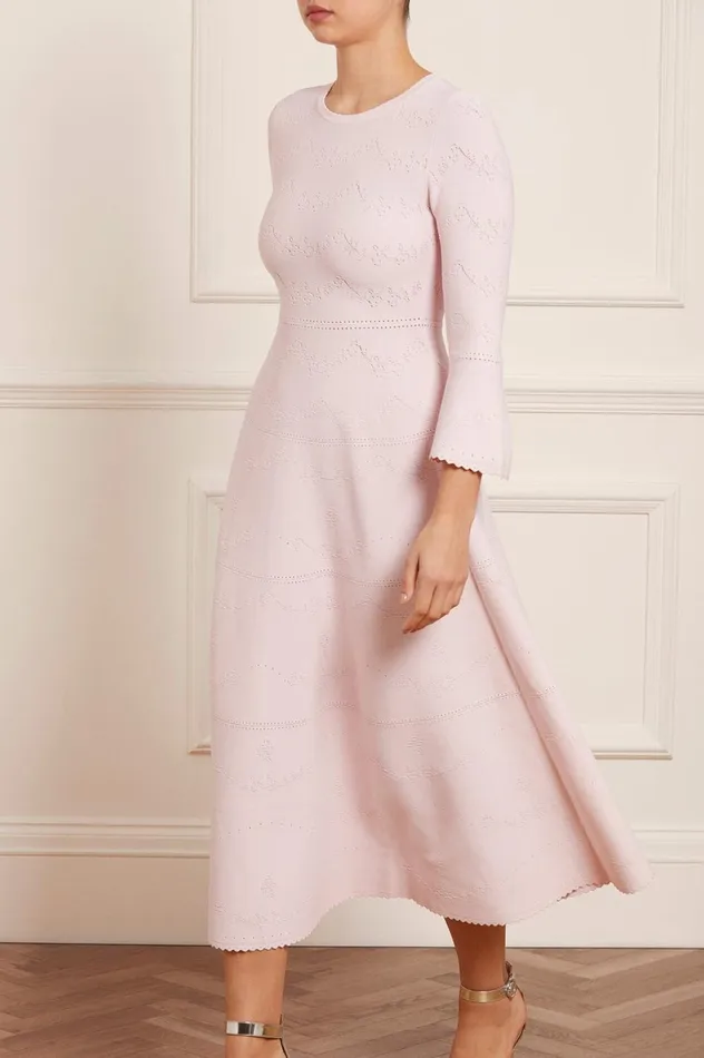Pretty Pointelle Knit Ankle Gown Pink Women Needle and Thread Dresses