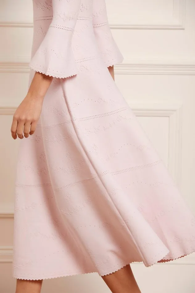 Pretty Pointelle Knit Ankle Gown Pink Women Needle and Thread Dresses