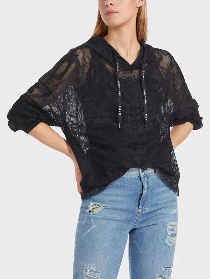Pullover and Sweatshirts Damen Marc Cain Hoodie Aus Tllspitze Midnight Blue