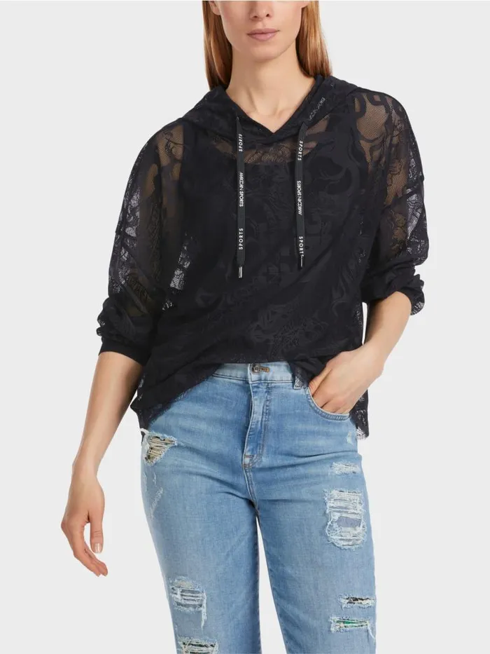 Pullover and Sweatshirts Damen Marc Cain Hoodie Aus Tllspitze Midnight Blue