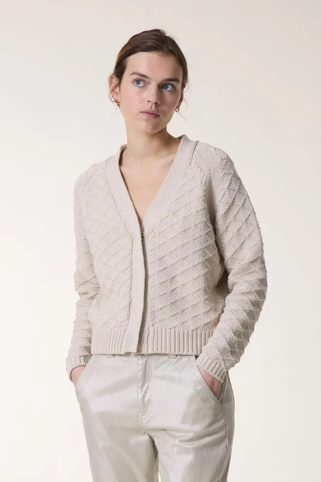 Pulls and Vests Women Leon and Harper Maeght Plain Cardigan Stone
