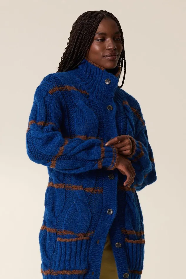 Pulls and Vests Women Leon and Harper Mucho Stripe Cardigan Blue