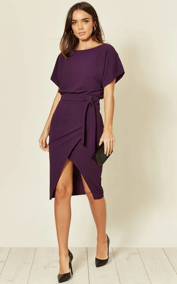 Purple Judith Wrap Front Batwing Dress Women Missfiga Wrap Dresses