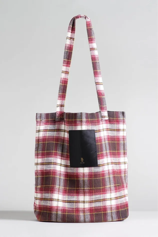 R13 Bags Women MEDIUM TOTE BAG 8211 ECRUMAROON PLAID
