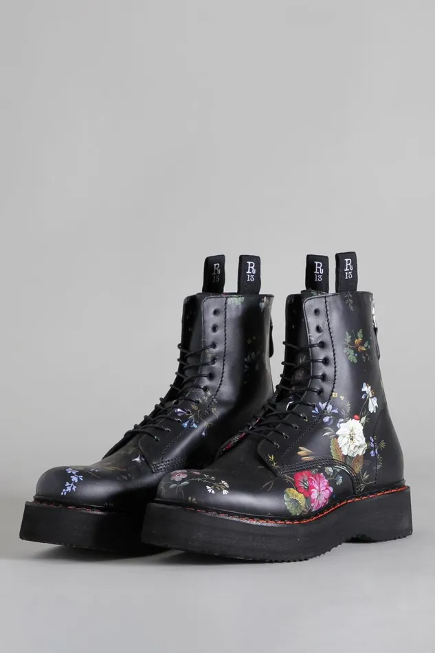 R13 Boots Women SINGLE STACK BOOT 8211 BLACK FLORAL